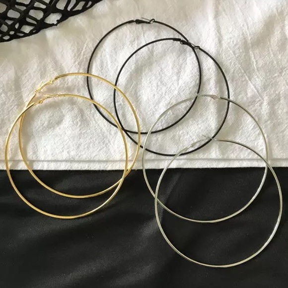 🔴5/$15🔴CLEARANCE Big Black Hoop Earrings NEW - Picture 4 of 8